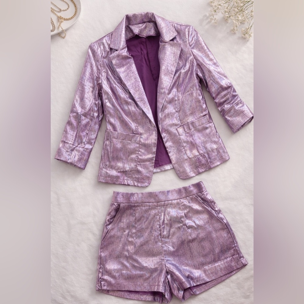 Metallic Lavender Blazer and Short Set